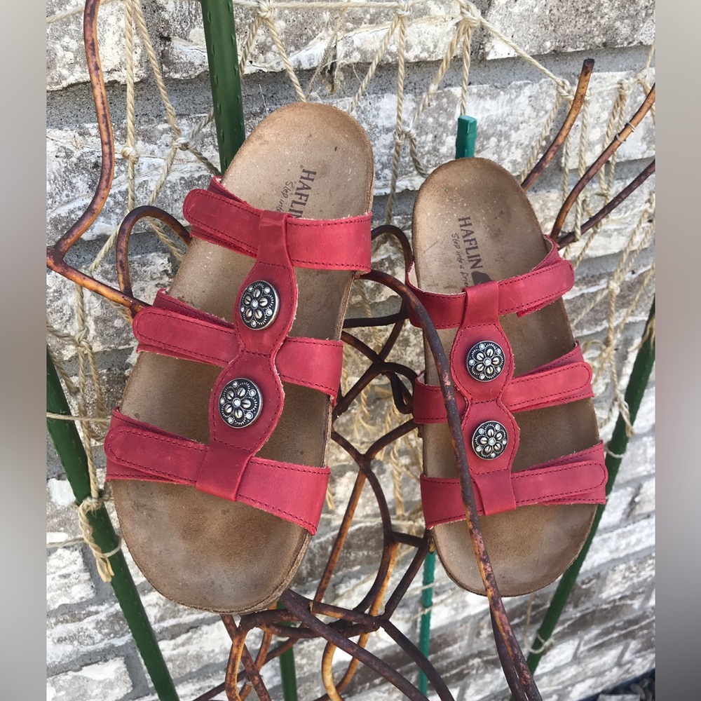 🏇Haflinger Alice Women's Red Triple-Strap Slide Sandals